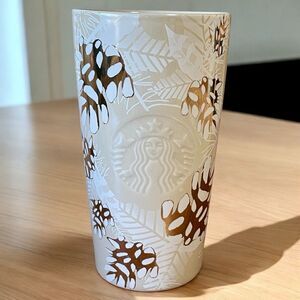 Starbucks 2020 Holiday Pinecone Ceramic Tumbler with Leaf Design 12 oz.